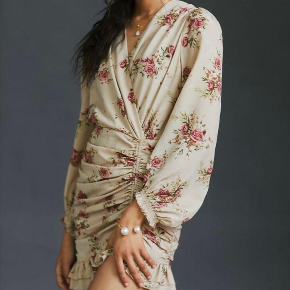 En Saison Anthropologie Floral Peasant Boho Mini Ruffle Dress Romantic S
